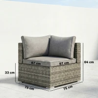 Outsunny Outdoor PE Rattan Corner Sofa, Garden Wicker Furniture Single Sofa Chair w/ Cushions, Light Grey(m-3)