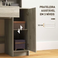 HOMCOM Toucador de Maquilhagem com Banco Mesa de Maquilhagem com Espelho Prateleiras e Gaveta 80x40x132 cm Madeira e Bege(m-5)