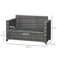 Outsunny Poly-rotan bank met kussens 2-zits loungebank tuin metaal polyester grijs(m-3)