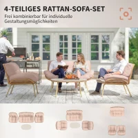 Outsunny Gartenmöbel Set 4-teilig Polyrattan Lounge-Set mit Zweisitzer 2 Sessel Tisch Tiefem Sitz Dicke Kissen(m-4)