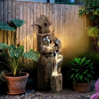 Outsunny Fonte de Jardim 2 em 1 com Casa para Pássaros Fonte de Água com Luzes LED Bomba Fonte Decorativa com Troncos de Árvore Multicor(m-10)