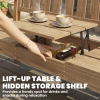 Outsunny Wooden Garden Bench with Liftable Table & Shelf, 2-3-Seater Outdoor Loveseat with Fir Wood Frame, Teak(m-5)