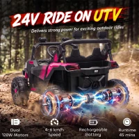 AIYAPLAY 24V 2 Seater Ride On Truck Car for Big Kids with Remote Control, Dual Motors, 4-Wheel Suspension for Ages 3-8, Pink(m-4)