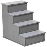 PawHut Huisdiertrap, voor honden/katten, 4-traps, Kort pluche, tot 30 kg, 40 x 59 x 54,2 cm, Grijs(m-14)