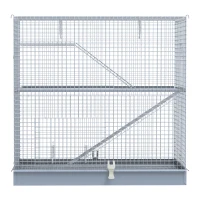 Pawhut 3-Level Metal Small Animal Cage Bunny Pet Hutch Ferret Platform Feeding Habitat Easy Clip Base Ladder Grey(m-8)