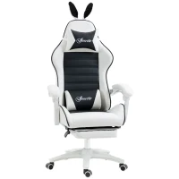 Vinsetto Cadeira Gaming Giratória de Couro PU com Altura Ajustável Inclinável 135° Apoio para a Cabeça 65x63x136-142 cm Branco e Preto(m-11)