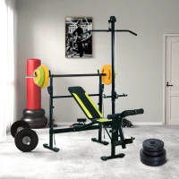 HOMCOM Ensemble haltères et barre 20 kg avec 6 haltères disques de 1,5 kg, 2,5 kg et 5 kg gym musculation orange vert et jaune(m-2)
