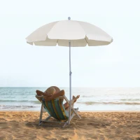 Outsunny Sombrilla de Playa Diámetro de Ø202 cm con Techo Inclinable Poste Desmontable y Pincho Inferior para Jardín Beige(m-10)
