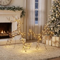 Outsunny 3-Piece Light Up Deer Family Set of 3, Lighted Reindeer Christmas Decorations Outdoor with 200 LED Lights, Brown(m-9)