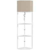 HOMCOM Corner Floor Lamp with Shelves, Tall Standing Lamps for Living Room, with Pull Chain Switch Bulb not Included, White(m-1)