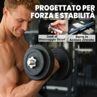 HOMCOM Set 12 Manubri Palestra da 50kg (8x5kg, 4x1.5kg), in Acciaio e Plastica PE, Nero(m-5)
