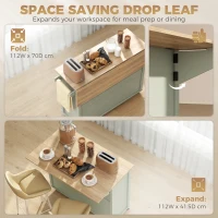 HOMCOM Kitchen Island with Drop Leaf Tabletop Kitchen Island on Wheels Storage Cabinet Shelf Trolley Light Green(m-4)