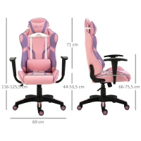 Vinsetto Ergonomischer Gaming Stuhl Bürostuhl Drehstuhl Verstellbares Massage Lendenkissen Höhenverstellbar Rosa&Violett 69x56x125,5 cm(m-3)