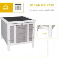 PawHut Gabbia per Conigli in Legno da Esterno con Tetto in Asfalto e Rampa Antiscivolo, 42x51x43cm, Grigia(m-5)
