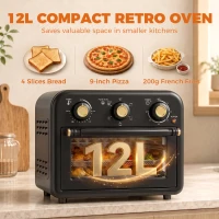 HOMCOM Air Fryer Toaster Oven, Convection Countertop Oven, with Adjustable Temperature and Timer, 12 L, Black(m-4)