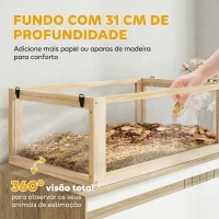 PawHut Gaiola para Hamster em Madeira com 3 Níveis, Base Funda Desmontável, Baloiço, Roda de Exercício, Rampas, Casinha, Natural(m-5)