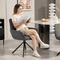 HOMCOM Set van 2 Eetkamerstoelen, Draaibaar, Zacht Gepolsterd, Armleuningen, Metalen Poten, Donkergrijs(m-8)