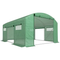 Outsunny Estufa tipo Túnel 397x300x200 cm Estufa de Exterior com 4 Janelas de Malha Cobertura de PE Anti UV e 3 Portas Enroláveis Verde(m-1)