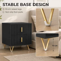 HOMCOM Elegant Fluted Bedside Table - Black/Gold-Tone(m-7)
