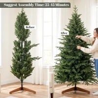 HOMCOM 180 cm Artificial Christmas Tree Full Hinged Xmas Tree Solid Pine Wood Stand, Green(m-7)