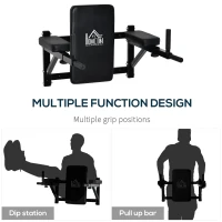 HOMCOM Wall Mounted Dip Station Knee Leg Raise Chin Up Pull Up Rack Home Gym Fitness Exercise Workout Bars New(m-4)