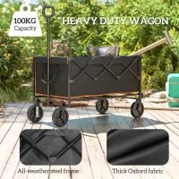 Outsunny 160L Festival Trolley on Wheels, Folding Camping Trolley Cart w/ Tailgate, 100kg Heavy Duty Garden Collapsible Folding Wagon w/Adjustable Handle, Carry Bag for Beach Picnic, Black and Orange(m-4)