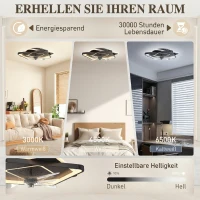 HOMCOM Deckenventilator mit Licht und Fernbedienung, LED-Deckenventilator mit 6 Geschwindigkeiten, 3 Farbtemperaturen(m-4)