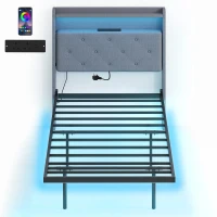 HOMCOM Floating Bed Frame, Upholstered 3ft Single Size Bed, Platform Bed with RGB LED Lights and Charging Station, Grey(m-1)