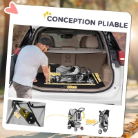 PawHut Poussette Buggy Pliable Animaux, Chariot Pliant Chien Chat, Porte-Gobelet Panier De Rangement Inclus, Roues Avec Frein, Tissu 600D Oxford Acier, 75 x 45 x 97 cm Gris(m-5)