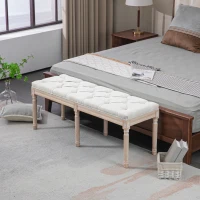 HOMCOM Banc bout de lit banquette capitonnée style vintage français revêtement tissu aspect lin pieds en bois massif crème(m-2)