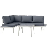 Outsunny Tuinmeubelset 4 personen weerbestendig balkonset met 2-zitsbank, kussens, bijzettafel, staal Grijs(m-11)