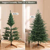 HOMCOM 150cm Artificial Christmas Tree Full Hinged Xmas Tree Solid Pine Wood Stand, Green(m-7)
