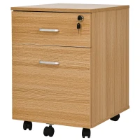Vinsetto Cajonera de Oficina con Ruedas Mueble Archivador con 2 Cajones para Documentos en Tamaño A4 Cerradura 40x49x58cm Natural(m-9)