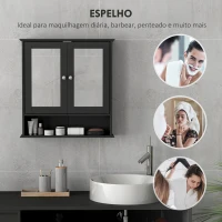 kleankin Armário de Casa de Banho com Espelho Armário de Parede com 2 Portas Prateleira Aberta e Ajustável 56x13x58cm Preto(m-5)