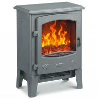 HOMCOM Electric Fireplace, Freestanding Electric Fire with Realistic Flame Effect, Log Burner, 1000W/ 2000W, Grey(m-1)