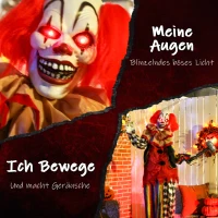 Outsunny Angstaanjagende Clown, Halloween-animatronic, 173 cm, oplichtende ogen, Geluid Activering, Beweegbare Armen en Hoofd, Batterijgevoed, Kunststof, Metaal, Rood(m-4)