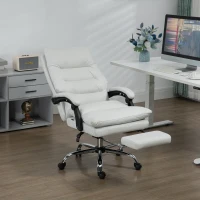 Vinsetto Bürostuhl mit Massagefunktion, beheizbar, neigbar, Kunstleder, 65x72x109-117cm, Cremeweiß(m-10)