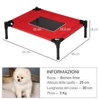 PawHut Cuccia Estiva Brandina per Cani fino a 11.3kg da Esterno e Interno, 61x46x18 cm, Rosso(m-3)