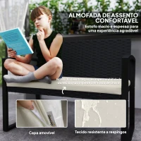 Outsunny Banco de Jardim em Vime Sintético de 2 Lugares Banco de Exterior com Almofada 103x58x78 cm Preto e Bege(m-6)