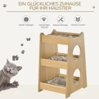 PawHut Katzenbett dreistöckiges Katzenhaus mit Löcher weichen Kissen Polyester MDF Natur+Weiß+Grau 50 x 43 x 74 cm(m-5)
