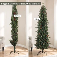 HOMCOM Slim Gracious Pine Xmas Tree, 6ft/180cm Artificial Christmas Tree with 688 Branch Tips, Foldable Steel Stand, Green(m-7)