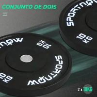 SPORTNOW Anilhas Olímpicas 2x10 kg com Orifício Ø50 mm em Borracha para Barras e Halteres, Preto(m-4)