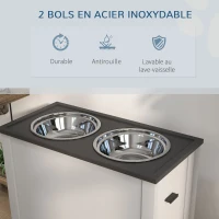 PawHut Gamelle surélevée pour chiens avec 2 bols en acier inoxydable amovible coffre de rangement, dim. 60L x 30l x 42H cm(m-6)