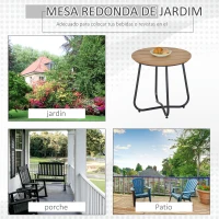 Outsunny Mesa Redonda de Jardín con Diseño de Listones y Patas Ajustables para Terraza Balcón y Jardín Ø49x48 cm Madera y Negro(m-4)