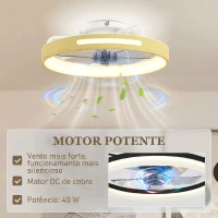 HOMCOM Ventilador de Teto com Luz LED 40 W Motor DC Reversível Comando 6 Velocidades 3 Cores Temporizador Madeira(m-7)