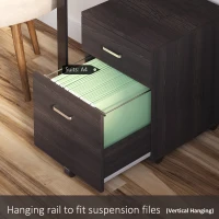 Vinsetto 2-Drawer Locking Office Filing Cabinet w/ 5 Wheels Rolling Storage Hanging A4 Cupboard Home Organisation Black Wood Grain(m-4)