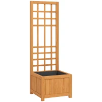 Outsunny Fioriera con Traliccio per Rampicanti con Foro di Drenaggio e Fodera, in Legno, 40x40x120 cm, Marrone(m-1)
