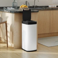 HOMCOM Poubelle de cuisine automatique 50L, poubelle à capteur de mouvement, fonctionne sur piles, 26,5x35,5x68cm, crème(m-8)