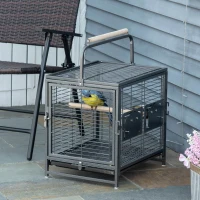 PawHut Gabbia per Pappagalli con Vassoio rimovibile, Ciotole in Acciaio Inox e 2 Posatoi, 48x38x65cm Nero(m-2)