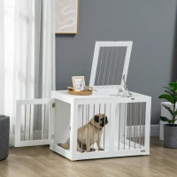 PawHut hondenkooi, huisdierenkooi, hondenhok, hondenbench met tafelblad, wit(m-2)